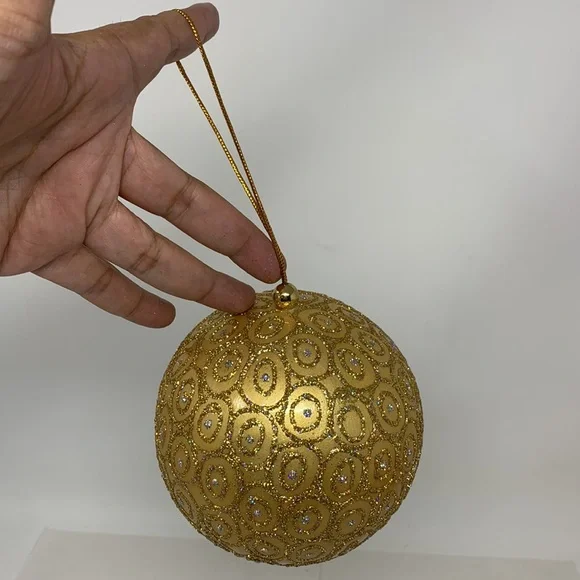Large round gold glitter Christmas tree ornament decoration vintage decor - Picture 14 of 17